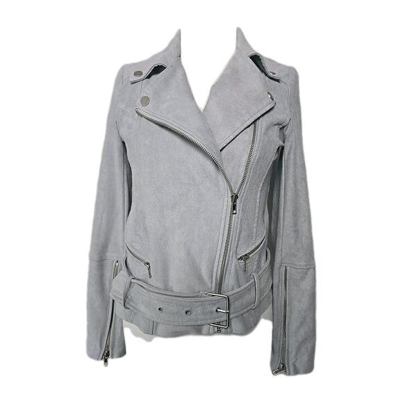 LYSSE Light Blue Zippered Faux Suede Crop Moto Jacket Small - Picture 2 of 9